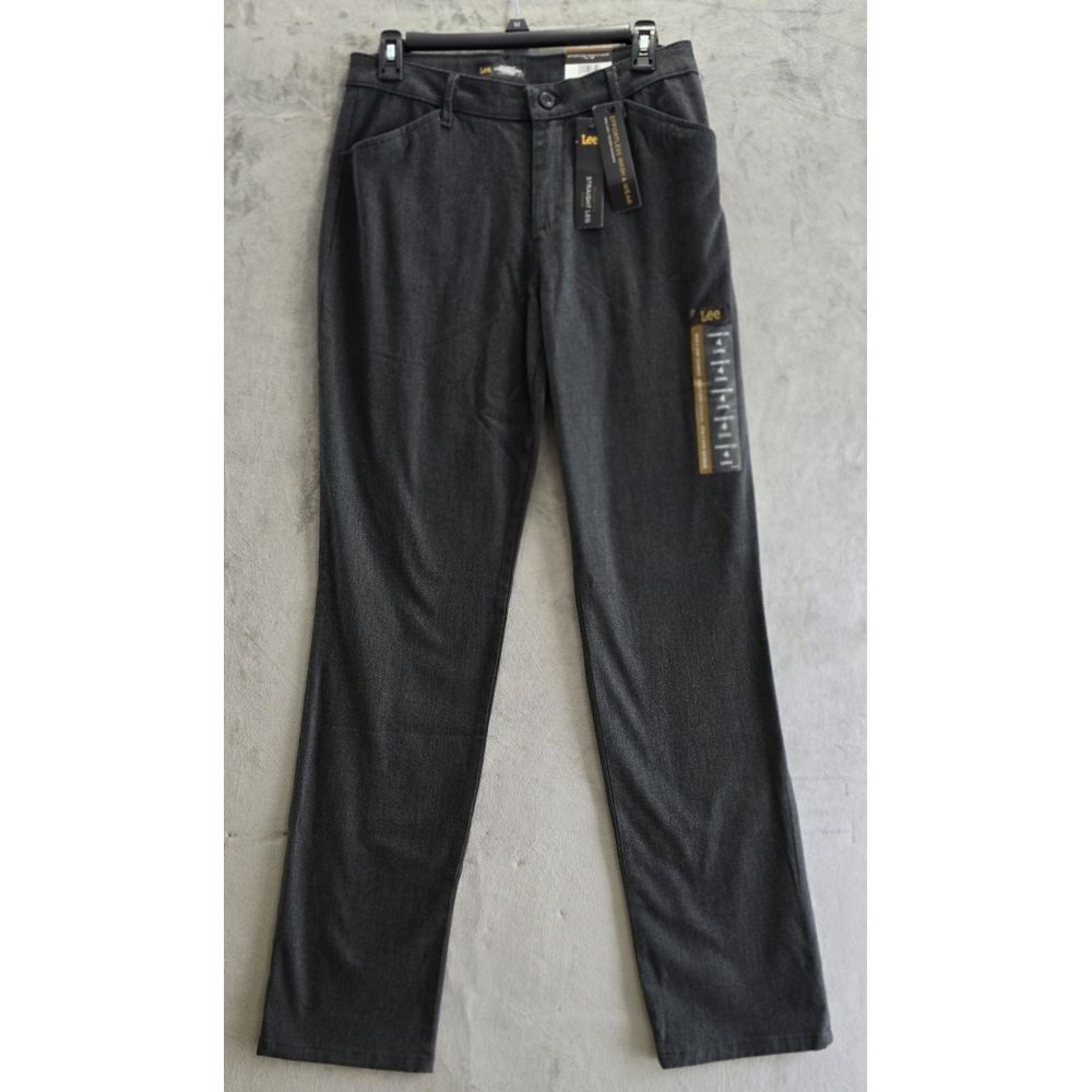 Lee Pants Women's Size 4 Long Relaxed Fit Straight Leg Charcoal Black‎ Stretch